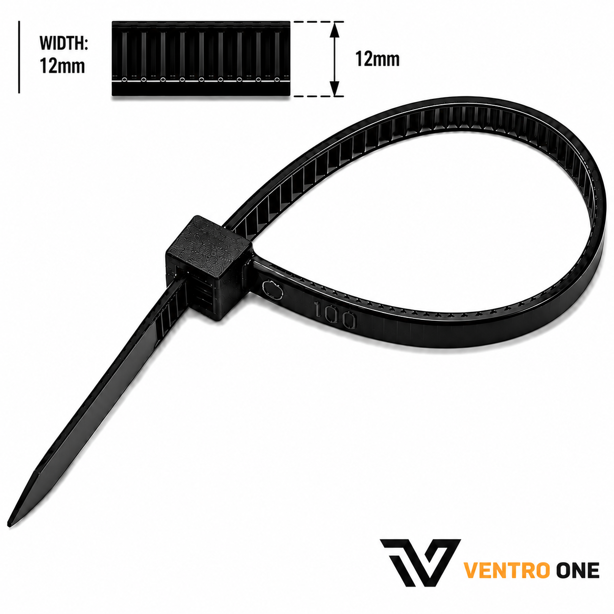 Self-Locking Cable Ties – Nylon 66, Flame Retardant, Pack of 100, Black