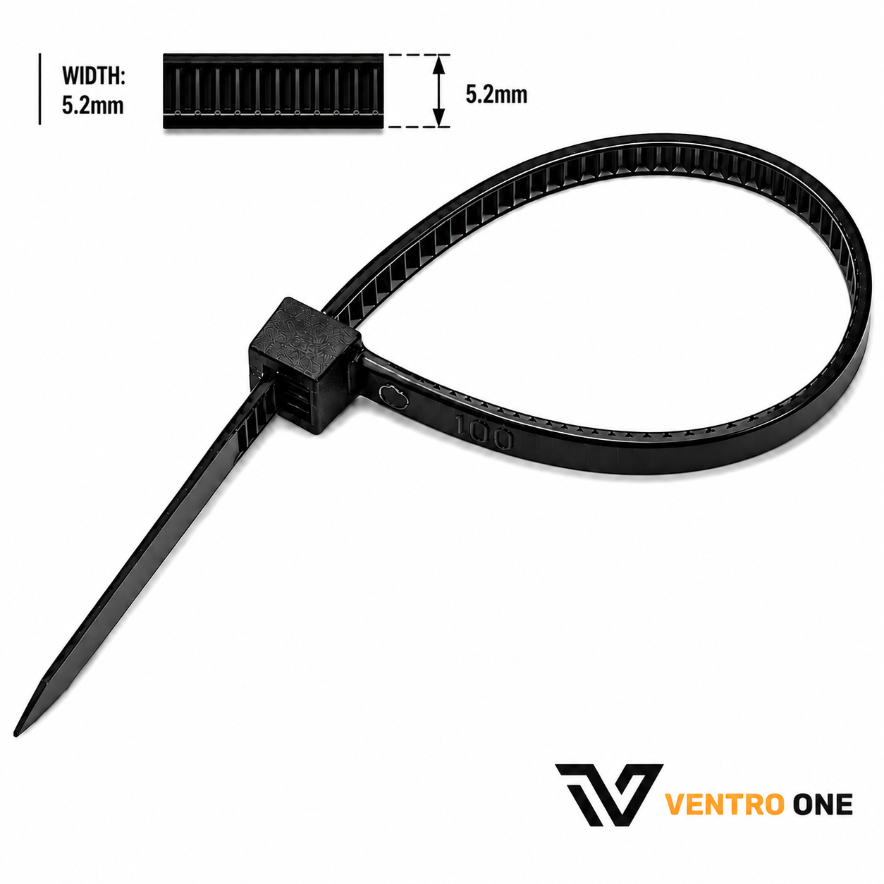 Self-Locking Cable Ties – Nylon 66, Flame Retardant, Pack of 100, Black