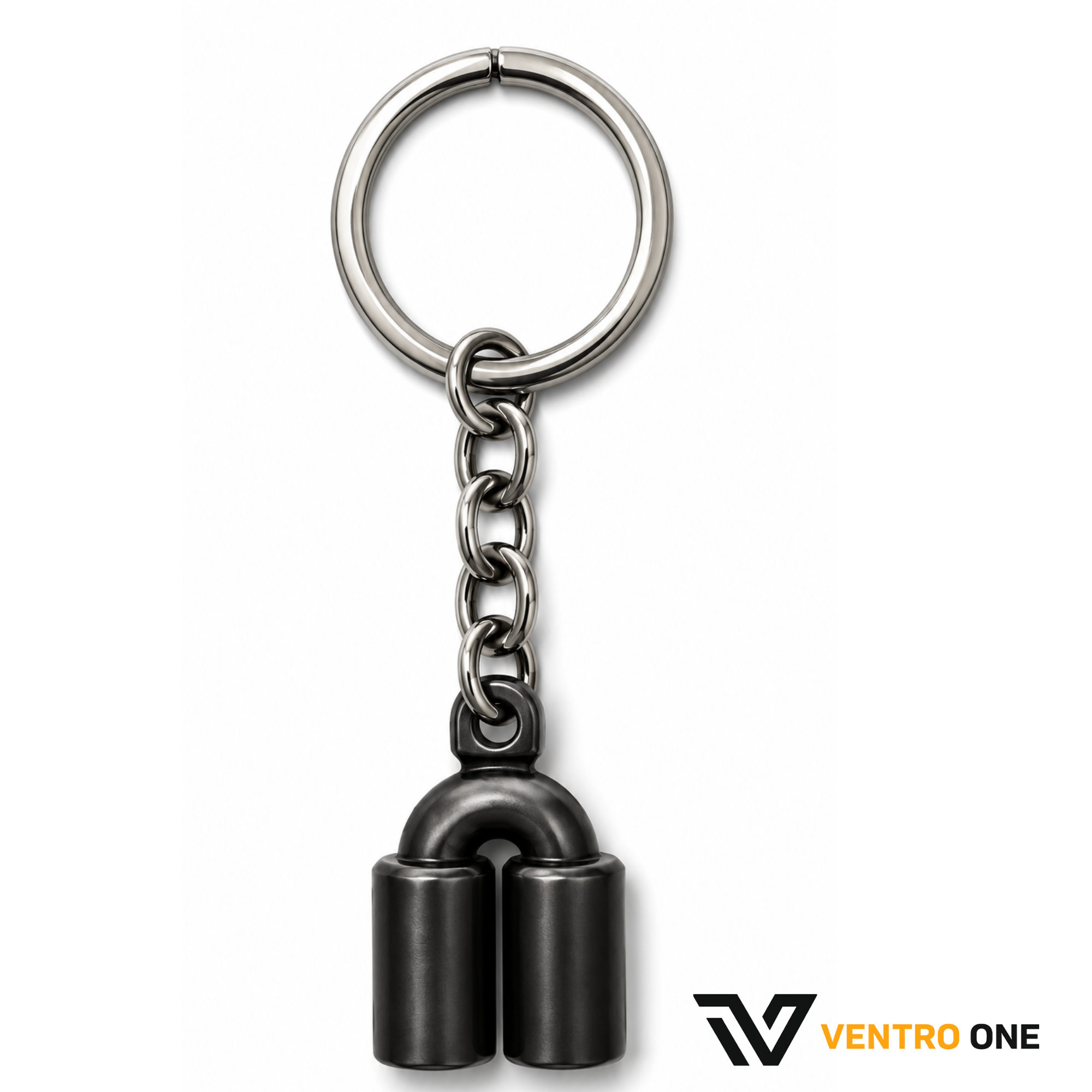 Exhaust Muffler Keychain – Zinc Alloy, Black, Flame Design