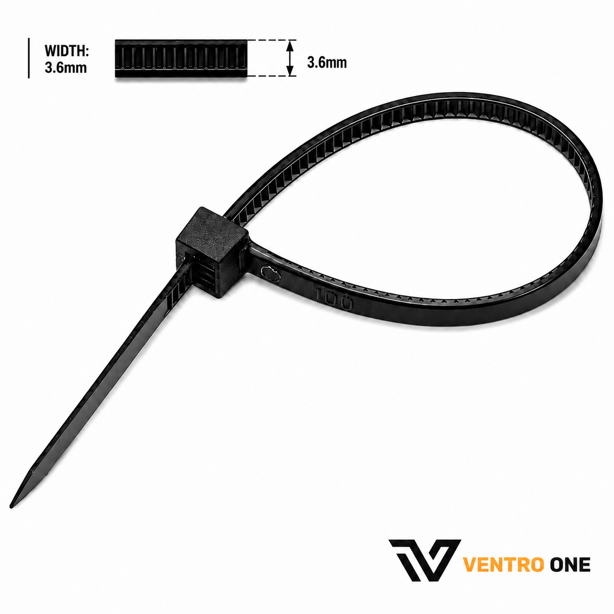 Self-Locking Cable Ties – Nylon 66, Flame Retardant, Pack of 100, Black