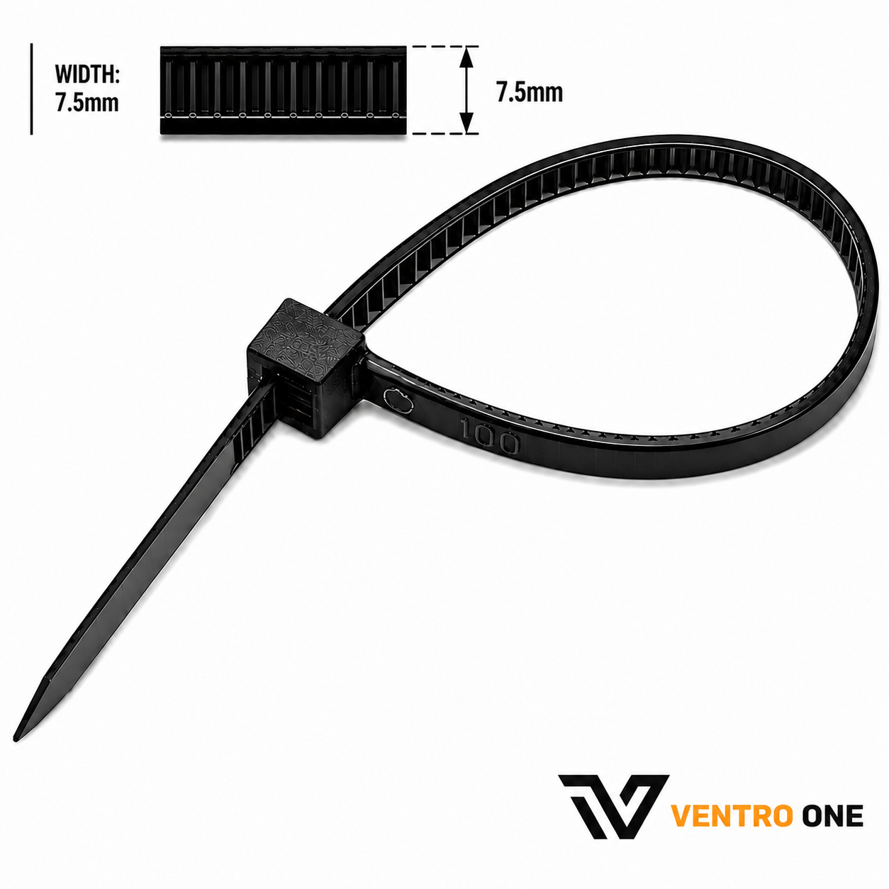 Self-Locking Cable Ties – Nylon 66, Flame Retardant, Pack of 100, Black