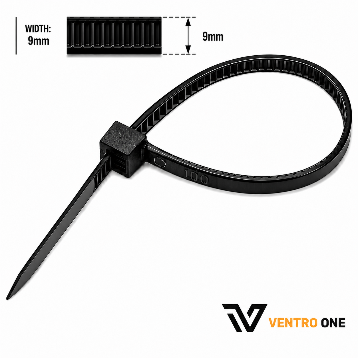 Self-Locking Cable Ties – Nylon 66, Flame Retardant, Pack of 100, Black
