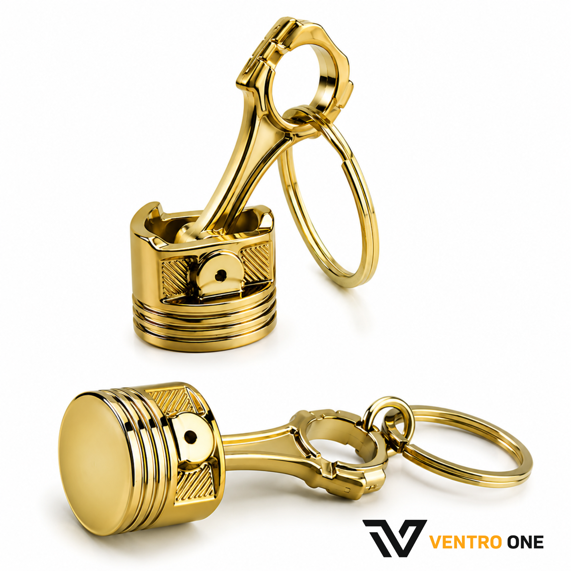 Mini Engine Piston Keyring – Gold Alloy