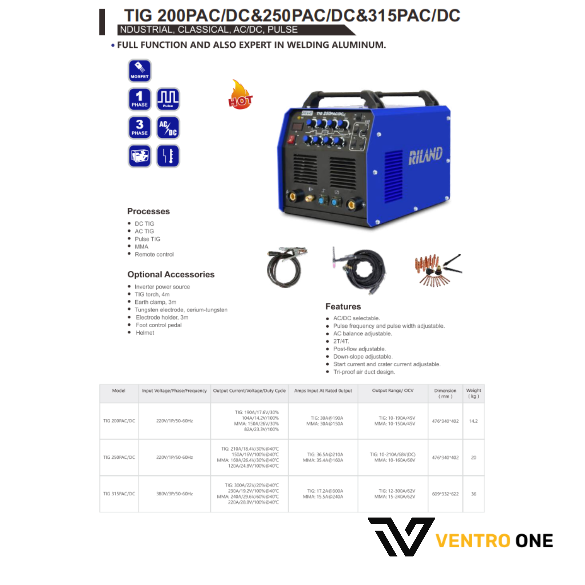190A Industrial AC/DC Pulse TIG Welding Machine – TIG, AC TIG, Pulse TIG & MMA