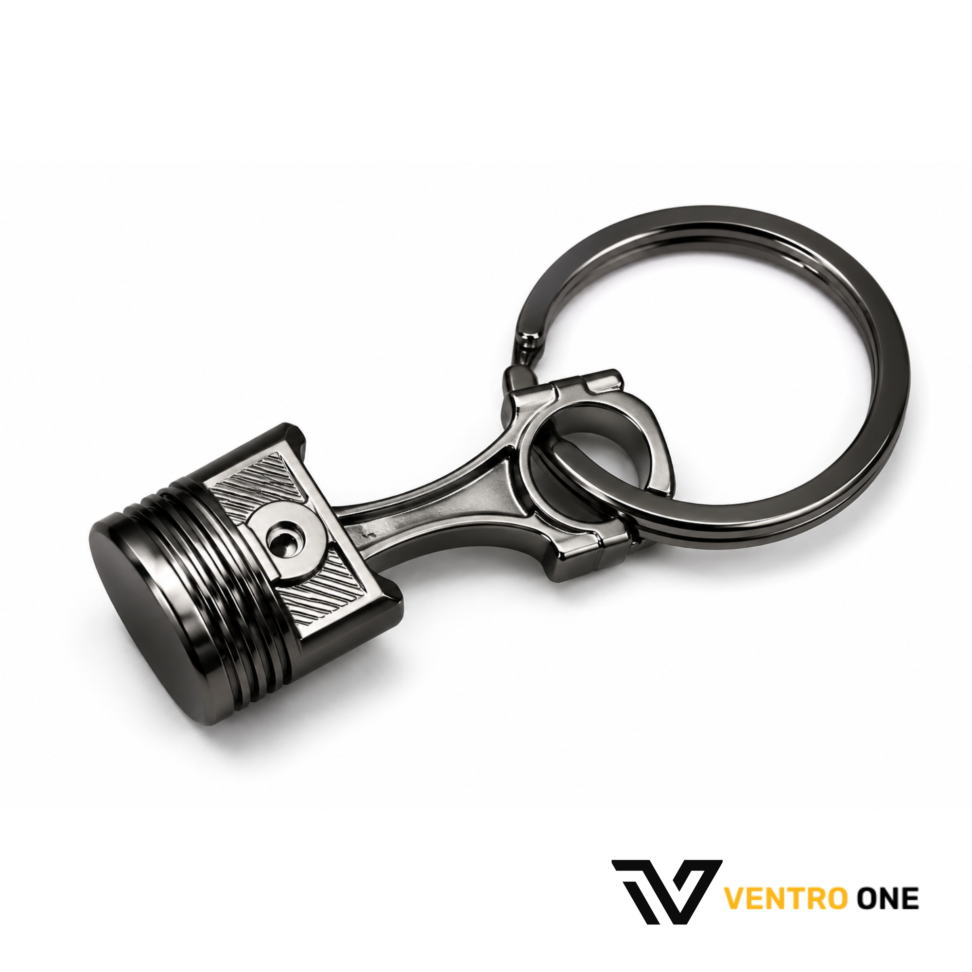 Mini Engine Piston Keyring – Polished Alloy Connecting Rod Keychain, Colour Variant