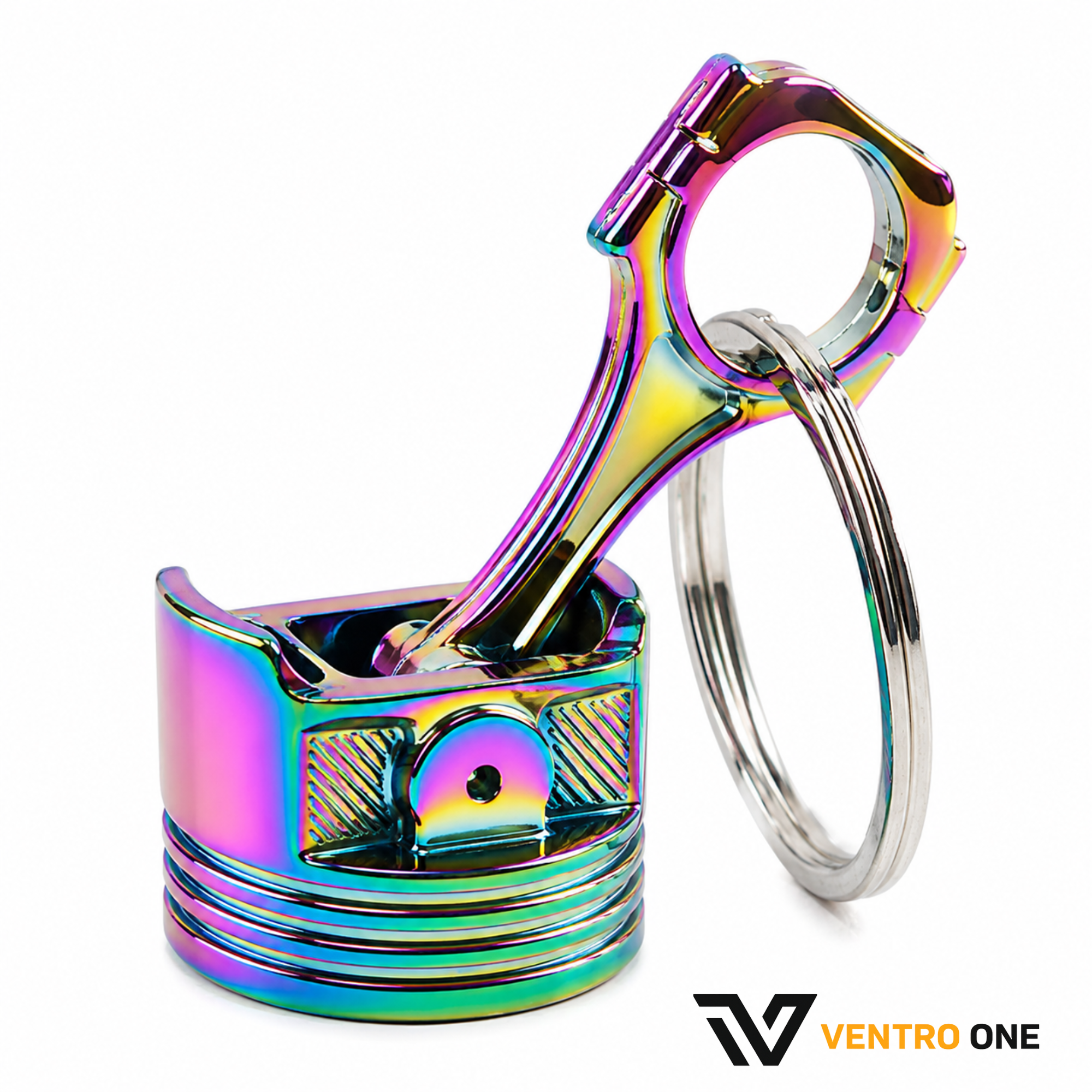 Mini Engine Piston Keyring – Polished Alloy Connecting Rod Keychain, Colour Variant