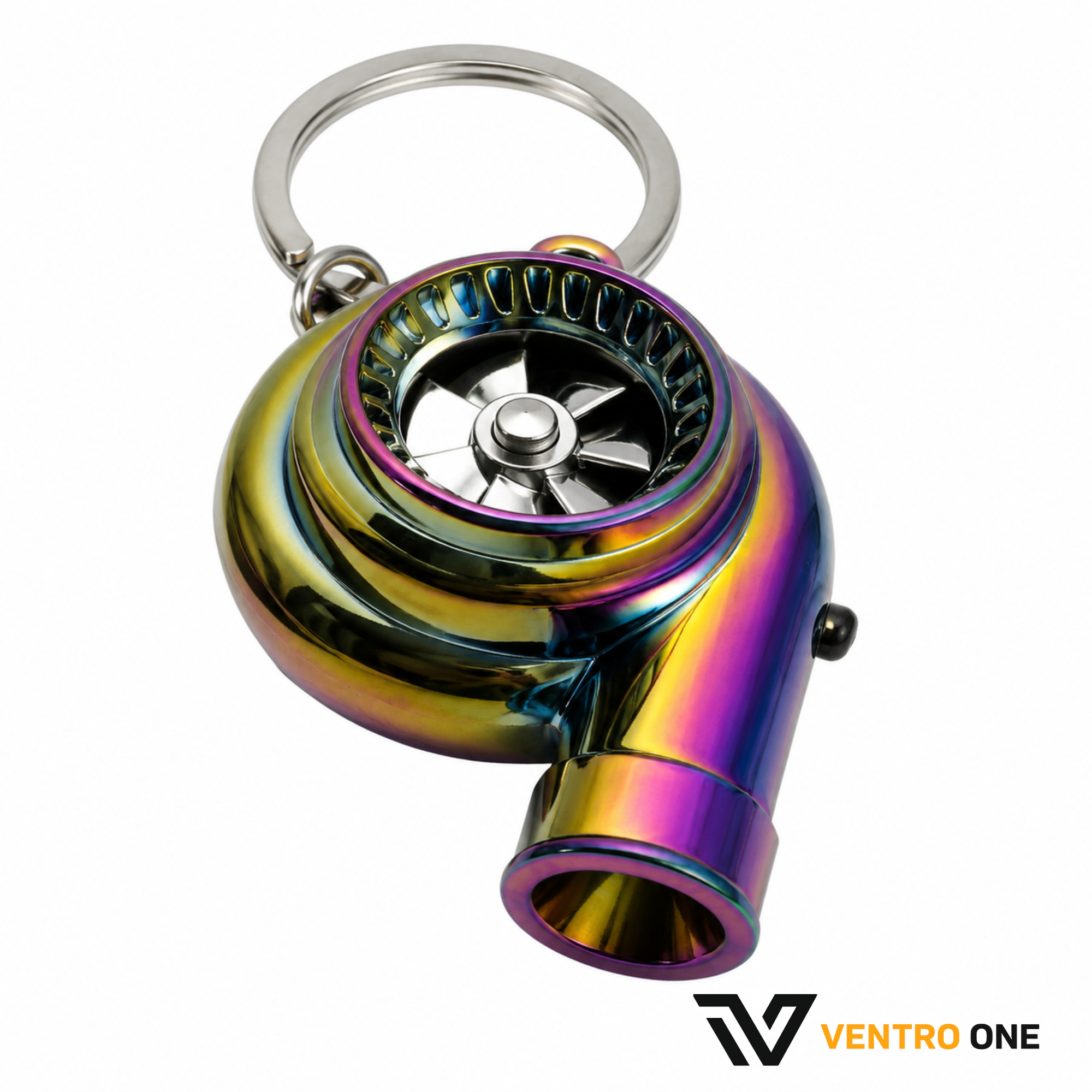 Turbocharger Keychain – Neo Chrome Rainbow, Spinning, Whistle Sound