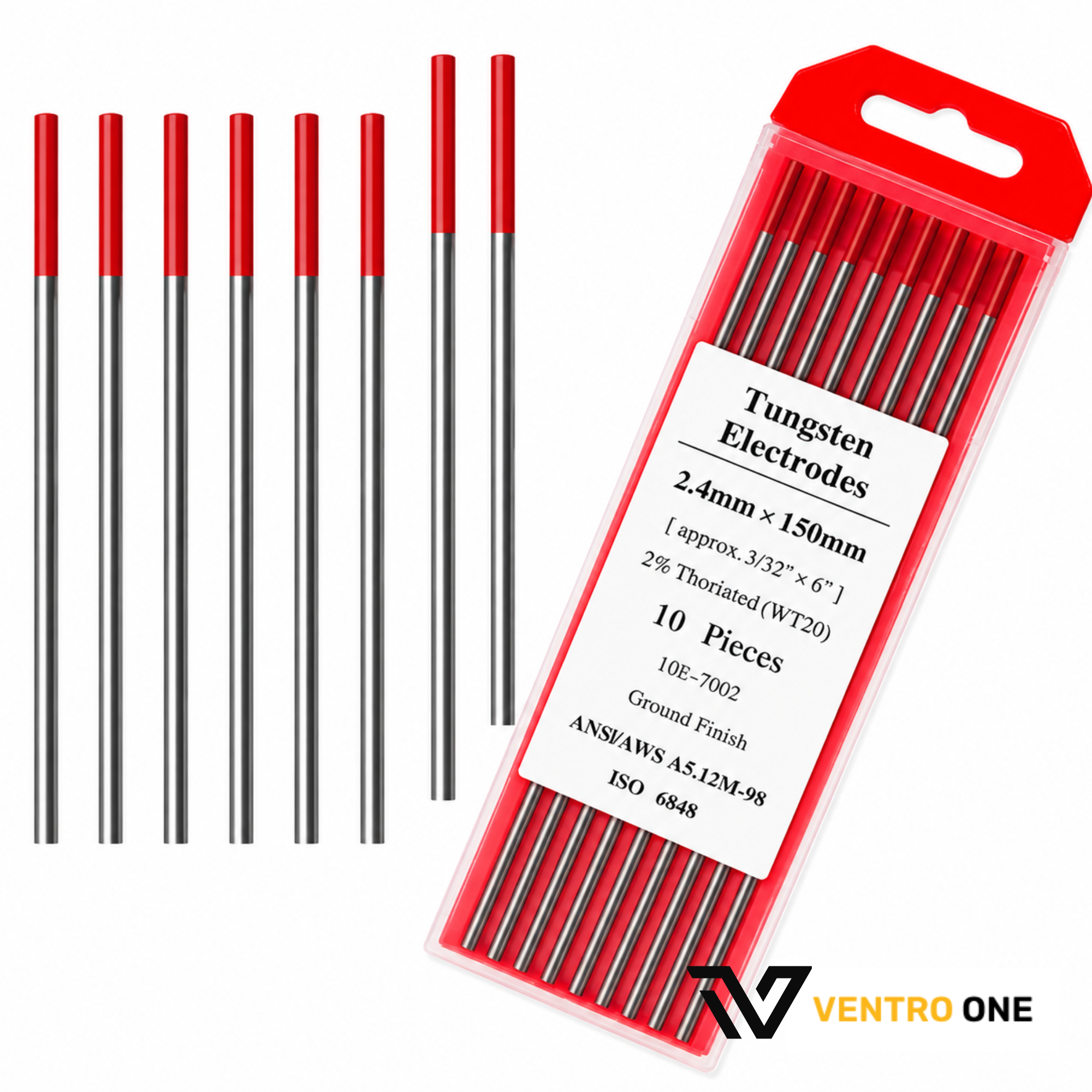 WT20 Thoriated Tungsten Electrode – Red Tip, 2.4mm x 150m