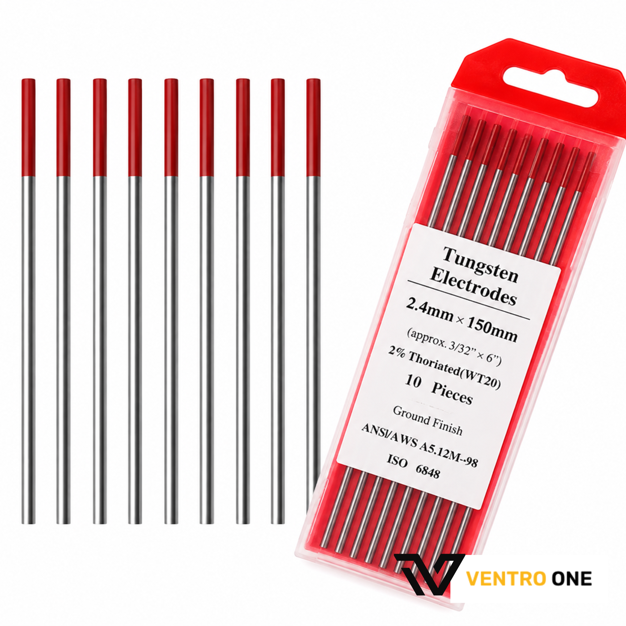 WT20 Thoriated Tungsten Electrode – Red Tip, 2.4mm x 150m