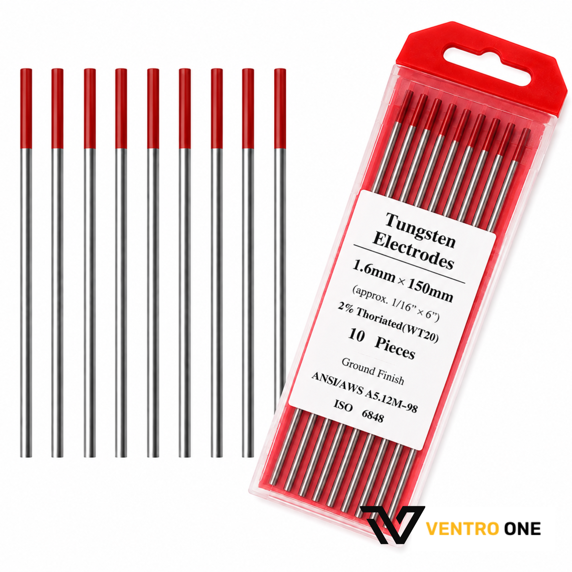 WT20 Thoriated Tungsten Electrode – Red Tip, 1.6mm x 150mm