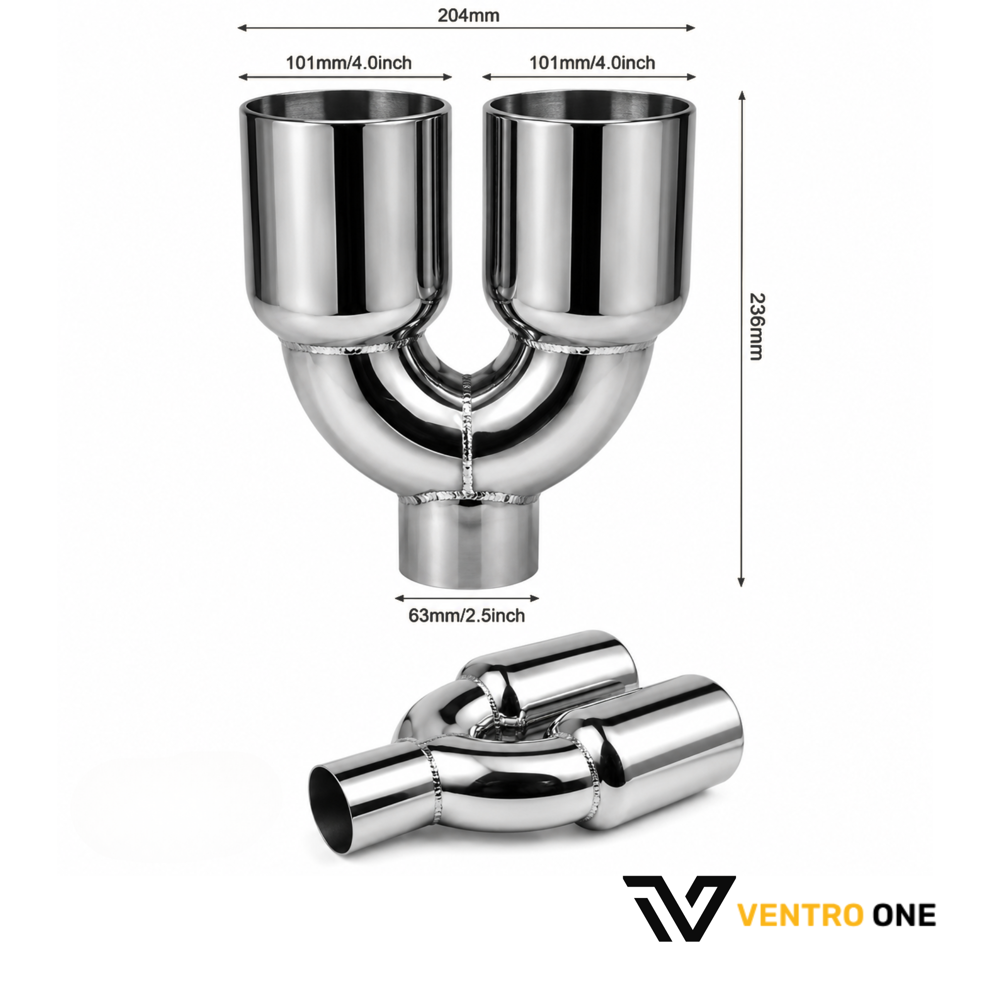 Dual Straight Chrome Exhaust Tip – Long, 63mm Inlet, 101mm Outlet